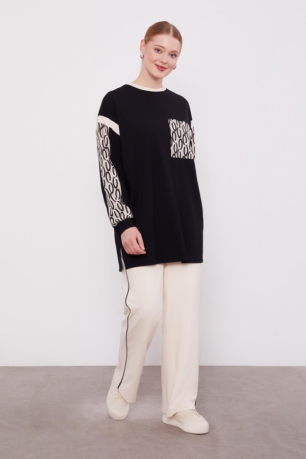 Siyah Cep Desen Detaylı Spor Takım