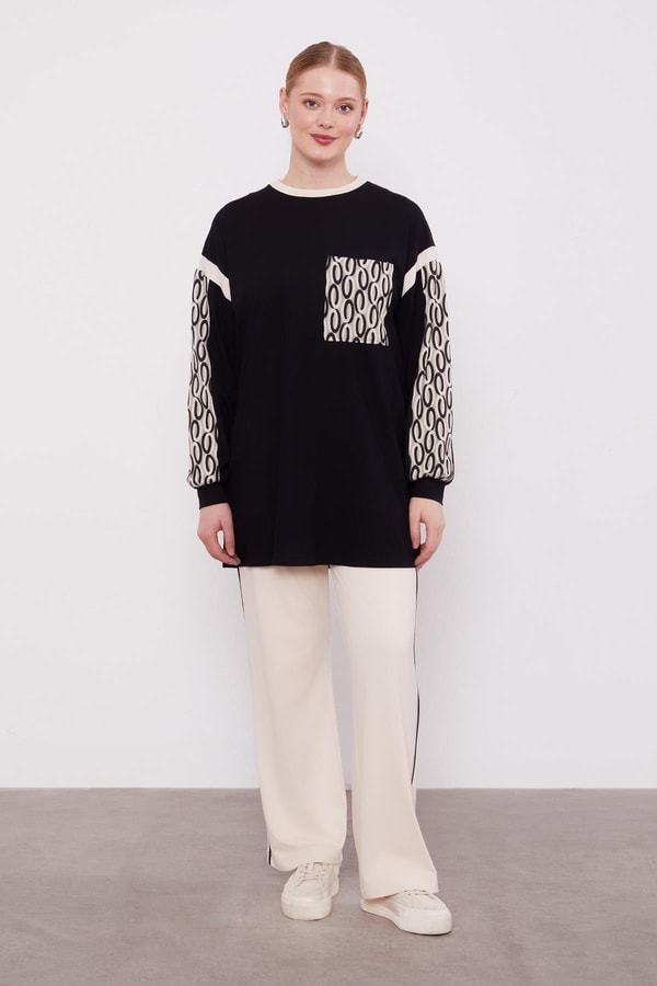 Siyah Cep Desen Detaylı Spor Takım