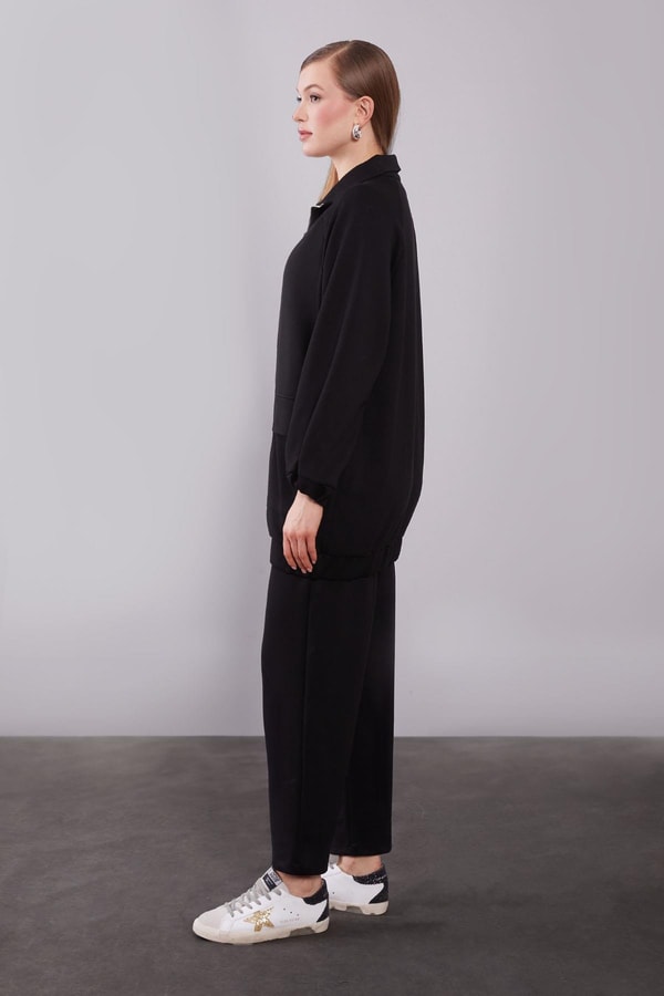 Siyah Cep Detaylı Fermuarlı İkili Takım