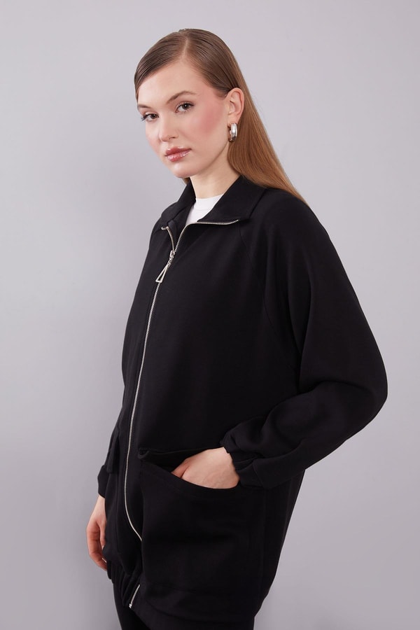 Siyah Cep Detaylı Fermuarlı İkili Takım