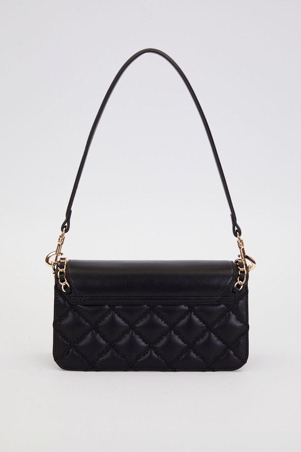 Siyah Çift Askılı Kapitone Omuz Çantası