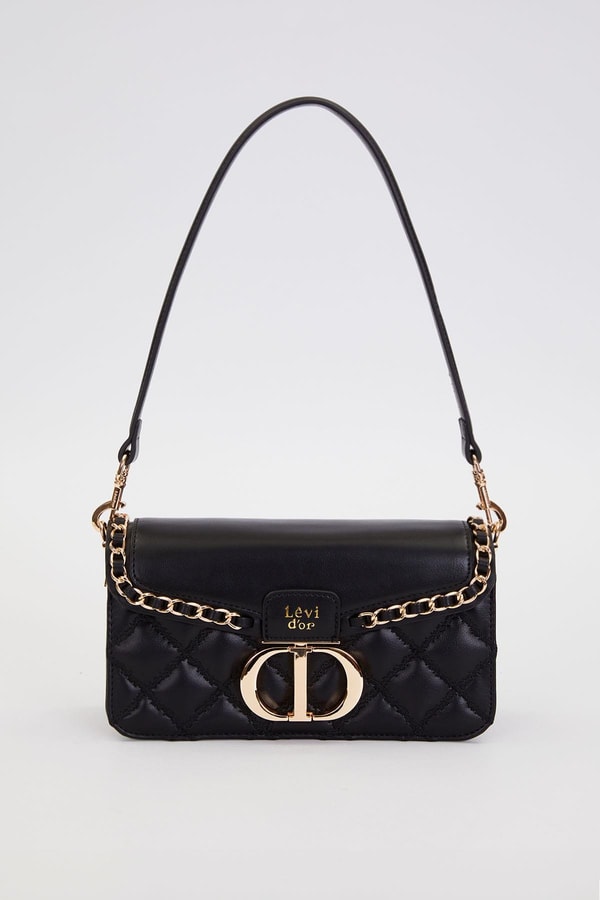 Siyah Çift Askılı Kapitone Omuz Çantası