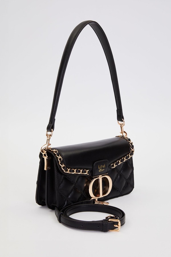 Siyah Çift Askılı Kapitone Omuz Çantası