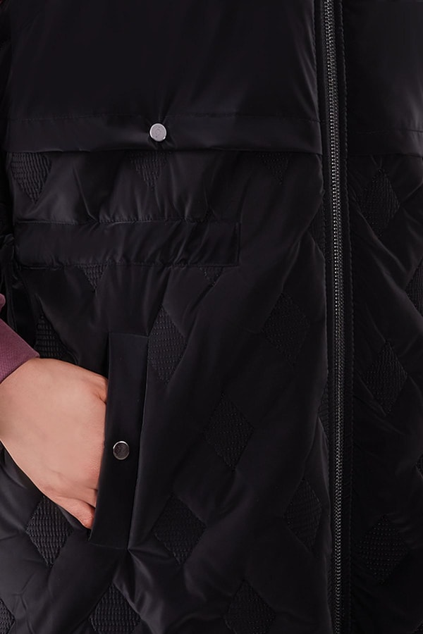 Siyah Çıtçıt Rüzgarlık Detaylı Şişme Yelek