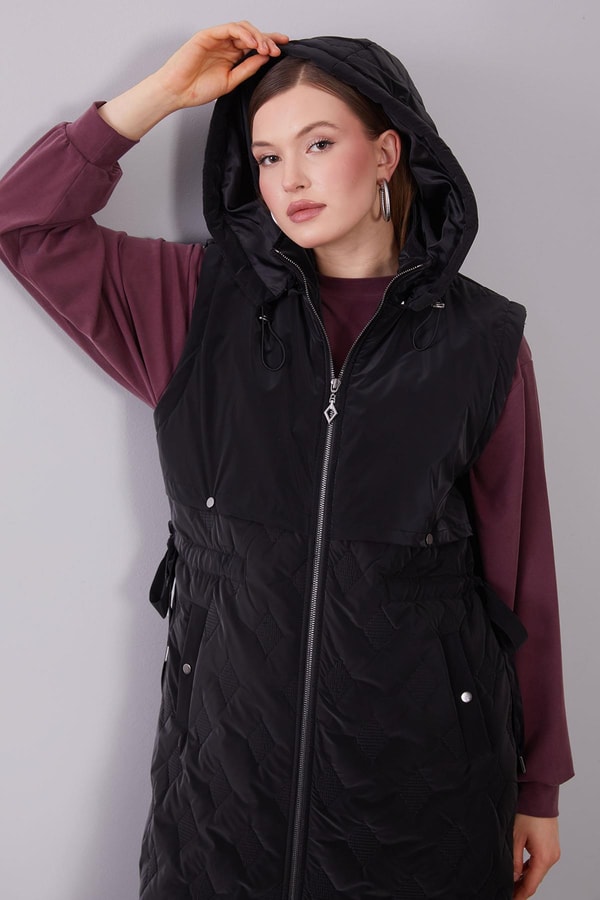 Siyah Çıtçıt Rüzgarlık Detaylı Şişme Yelek