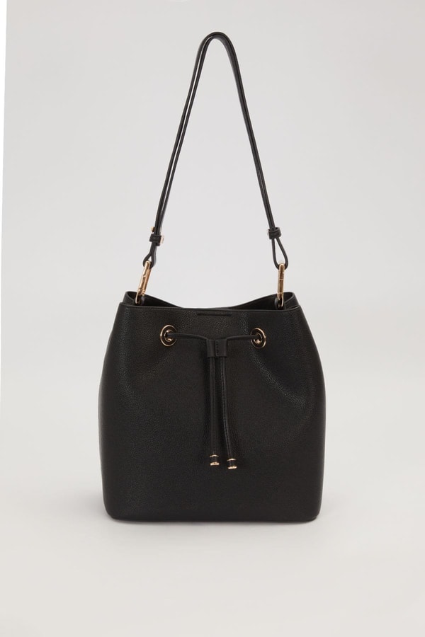 Siyah Cüzdan Detaylı Büzgülü Omuz Çantası