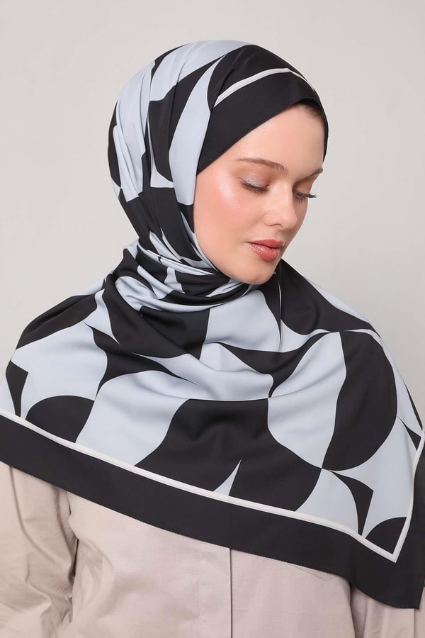 Siyah - Gri Dairesel Desen Club Şal