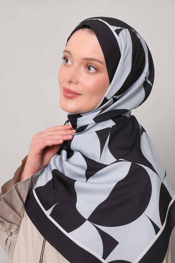 Siyah - Gri Dairesel Desen Club Şal