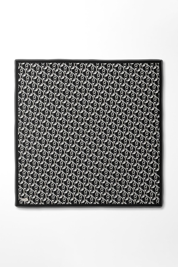 Zincirli Desenli Twill İpek Eşarp Siyah - Gri
