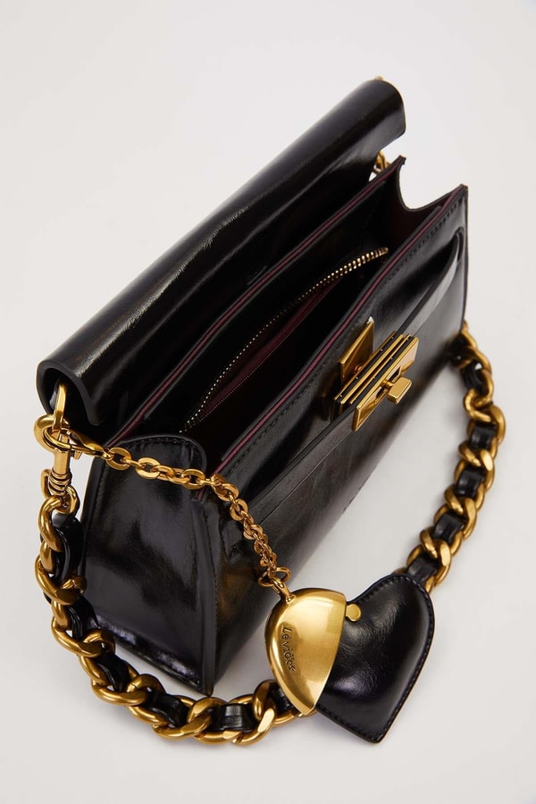 Siyah Kalp Aksesuar Detaylı Omuz Çantası