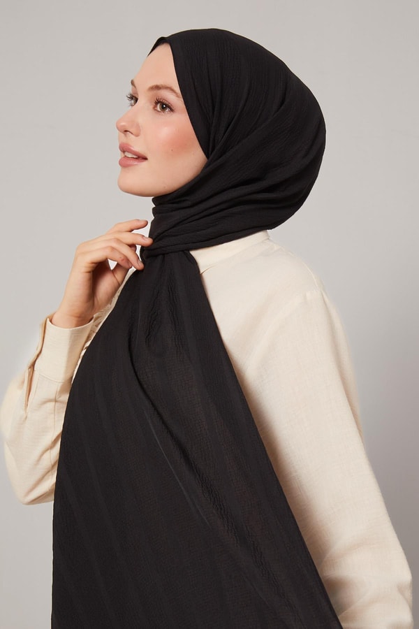 Siyah Kendinden Dokulu Natural Line Şal