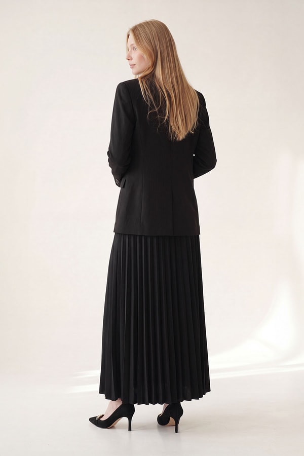 Siyah Keten Blazer Ceket