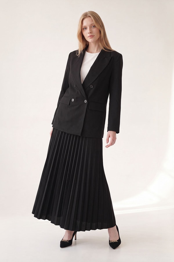 Siyah Keten Blazer Ceket