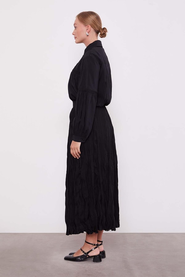 Siyah Kırışık Model Etek