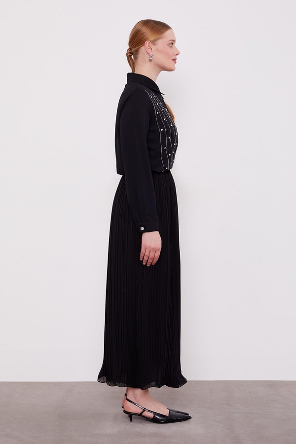 Siyah Kırışık Piliseli Etek