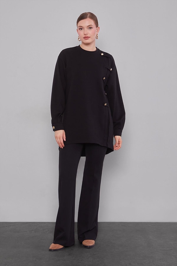Siyah Örgü Detay Model Sweat