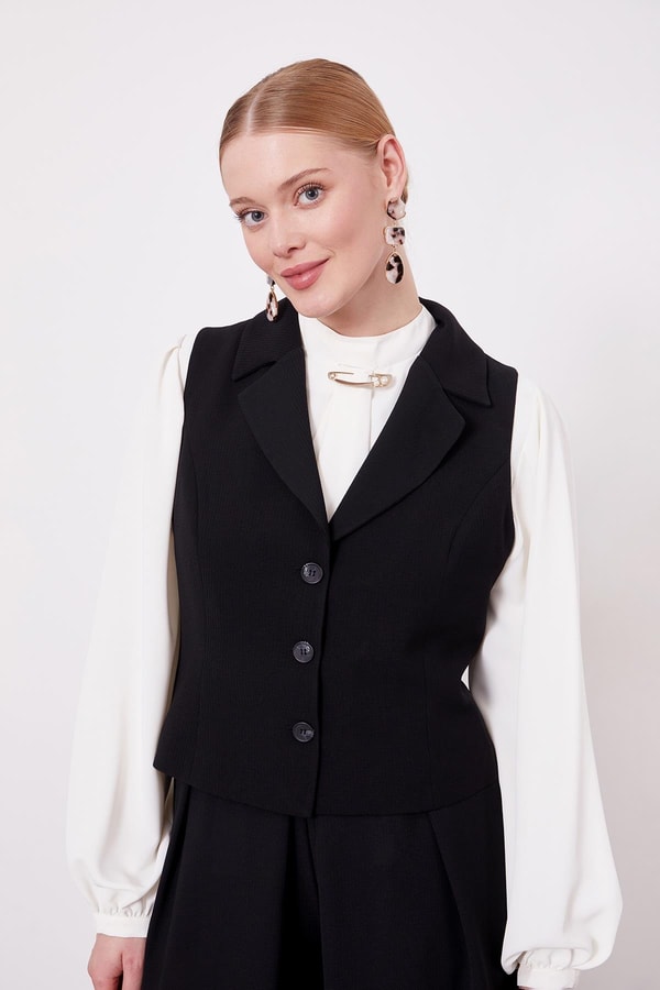 Siyah Pile Detaylı İkili Takım