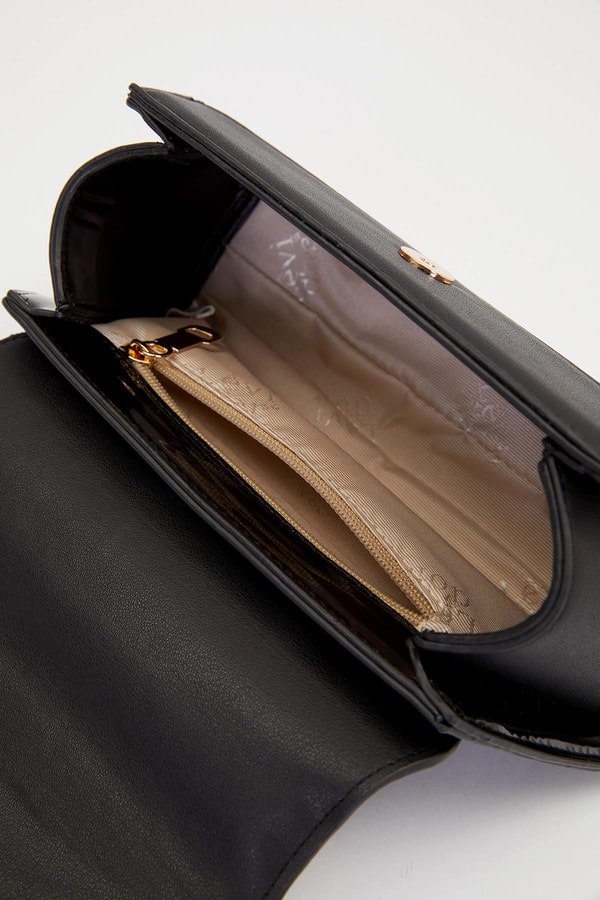 Siyah - Rugan Elips Görünümlü El Çantası