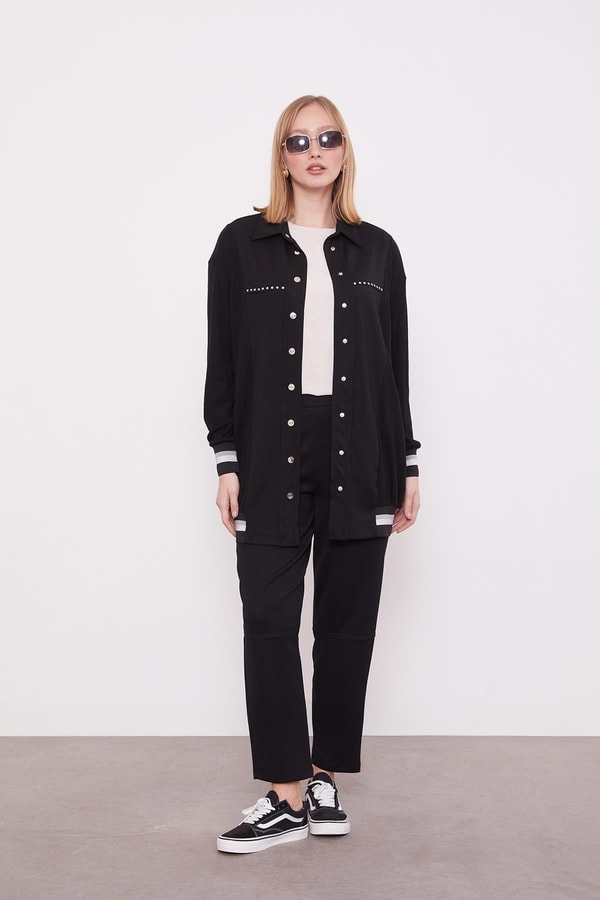 Siyah Simli Ribana Detay Takım