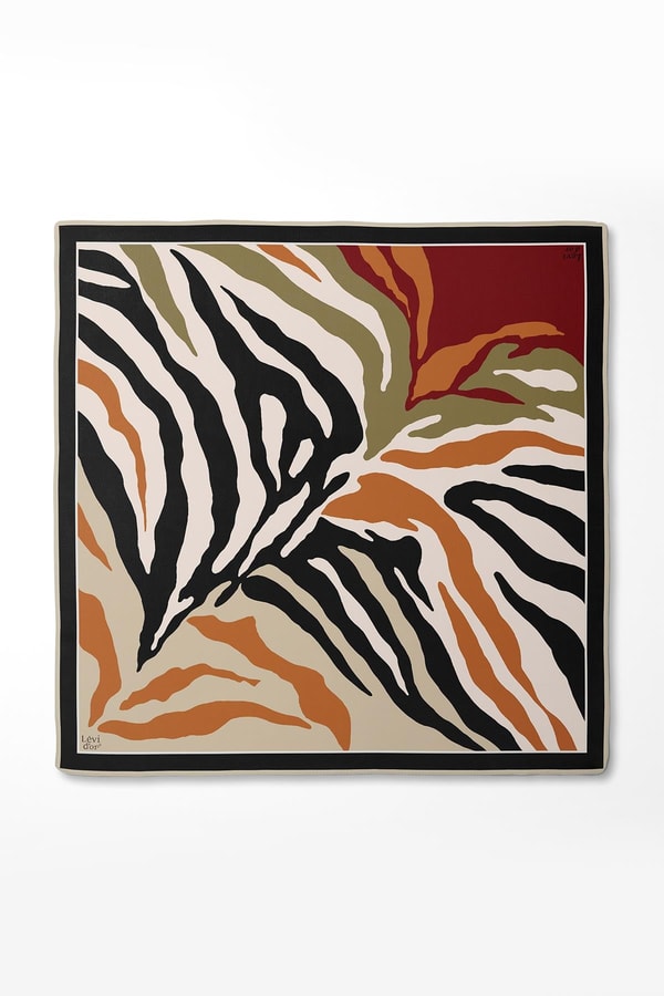 Siyah - Vizon Zebra Desen Twill İpek Eşarp
