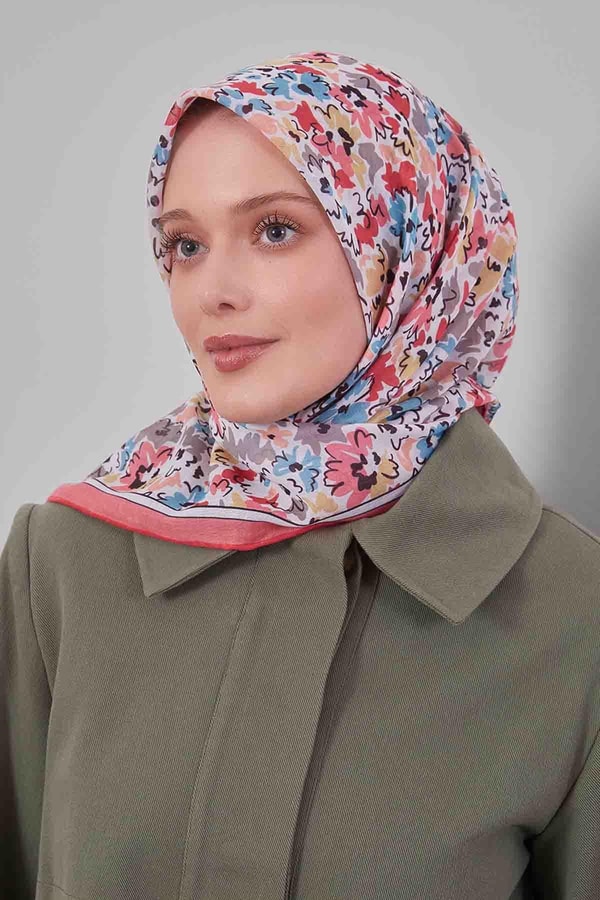 Somon Karışık Çiçek Desen Soft Eşarp