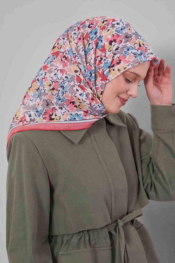 Somon Karışık Çiçek Desen Soft Eşarp