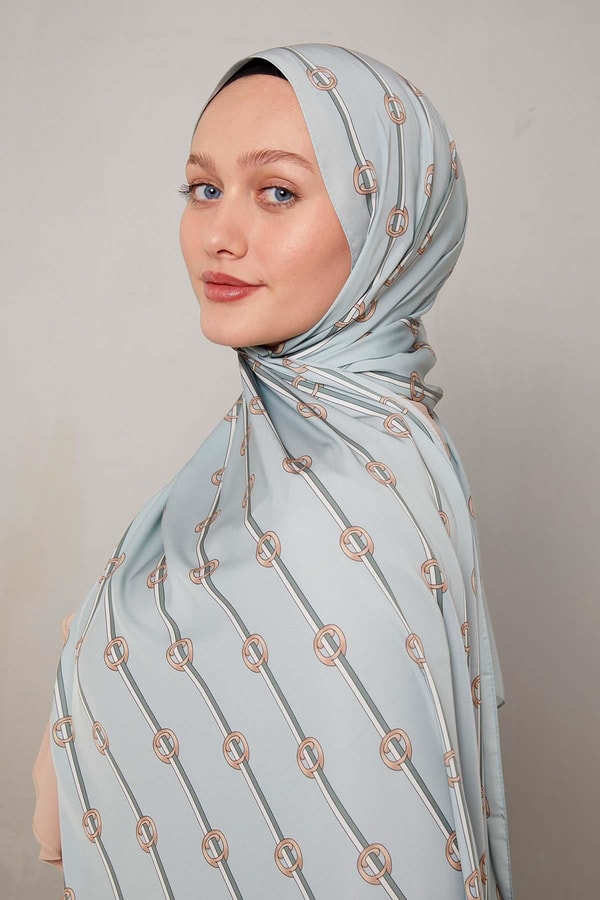 Su Yeşili Çizgili Halka Desen Club Şal