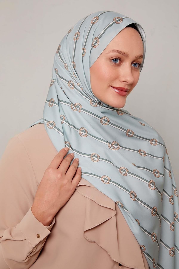 Su Yeşili Çizgili Halka Desen Club Şal