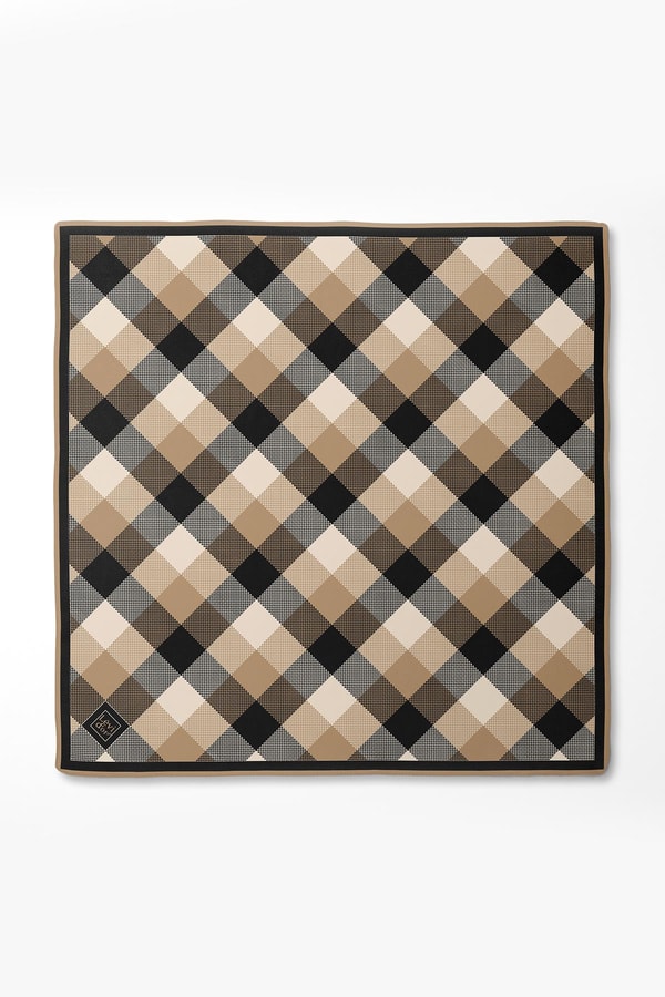 Sütlü Kahve Noktalı Kareli Twill İpek Eşarp