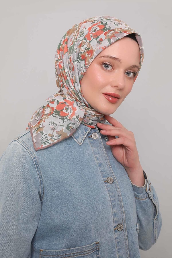 Sütlü Kahve Yonca Desen Soft Eşarp