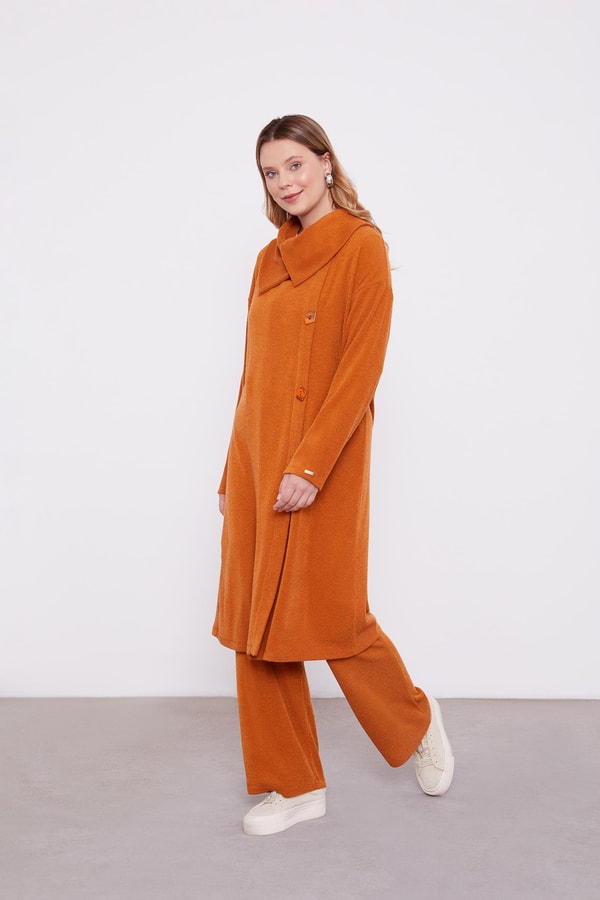 Tarçın Düğme Detaylı Pantolonlu Tunik Takım