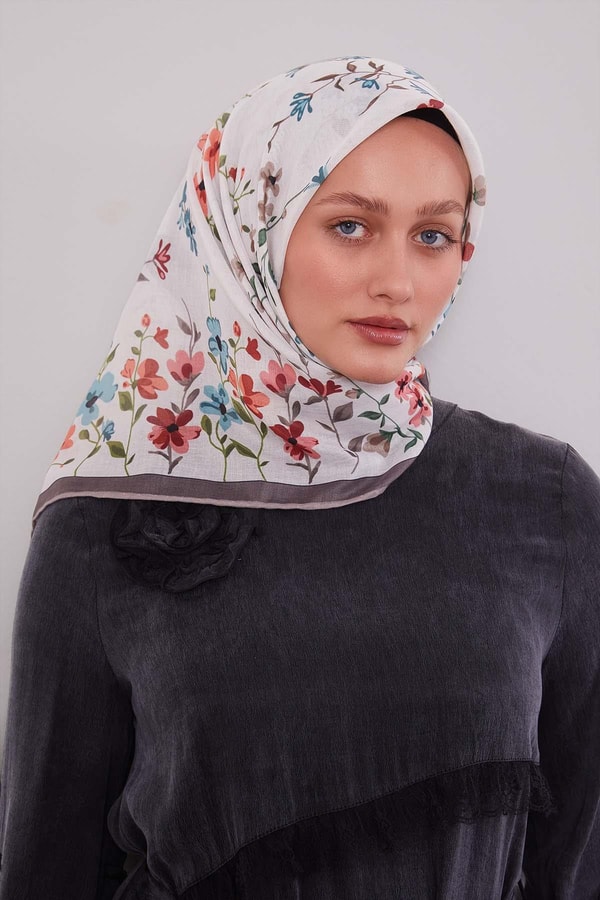 Taş Çiçek Dalı Desen Soft Eşarp