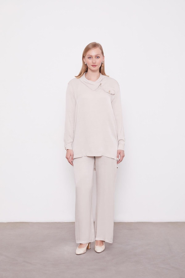 Taş Fermuar Detaylı Tunik Takım