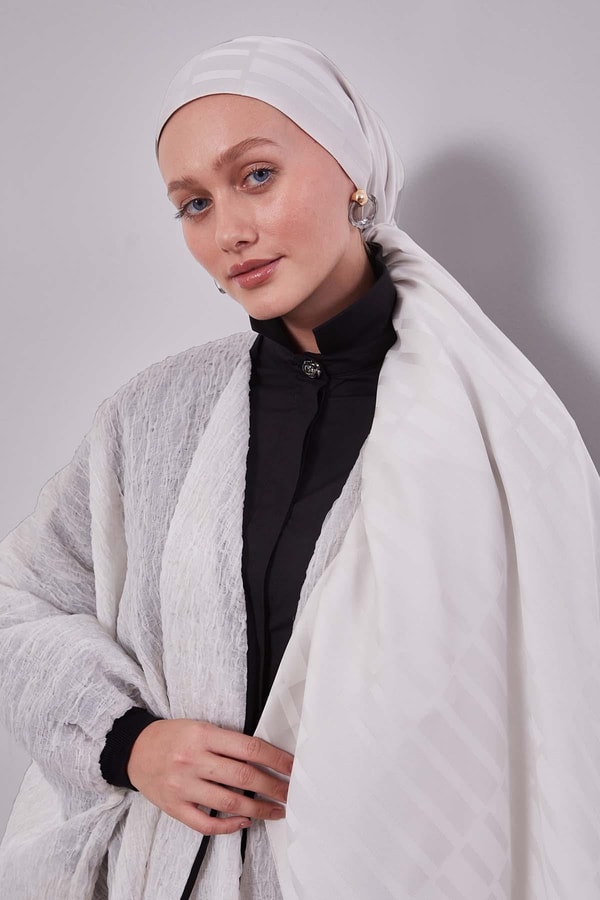 Taş Kesik Çizgili Blue Jakar Şal