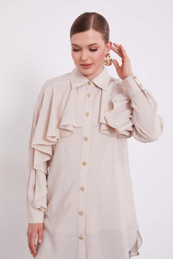 Taş Volan Detay Düğmeli Gömlek