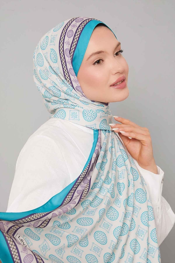 Turkuaz Motif Desen Club Şal
