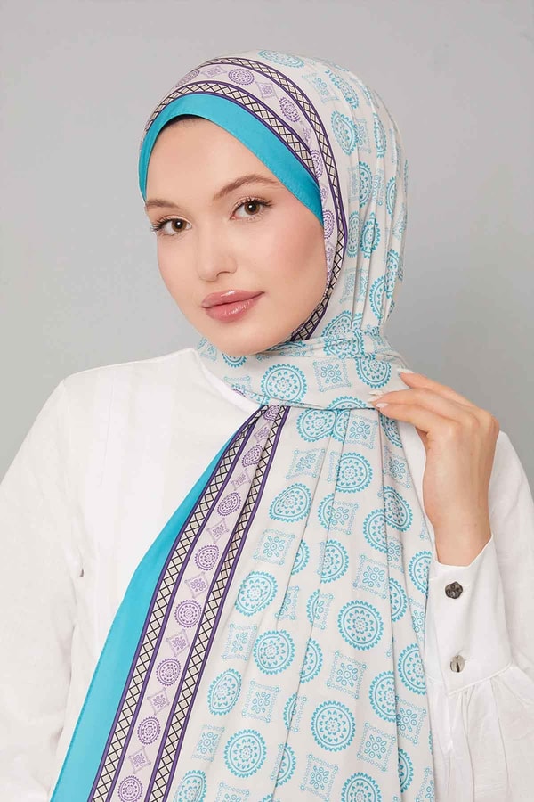 Turkuaz Motif Desen Club Şal