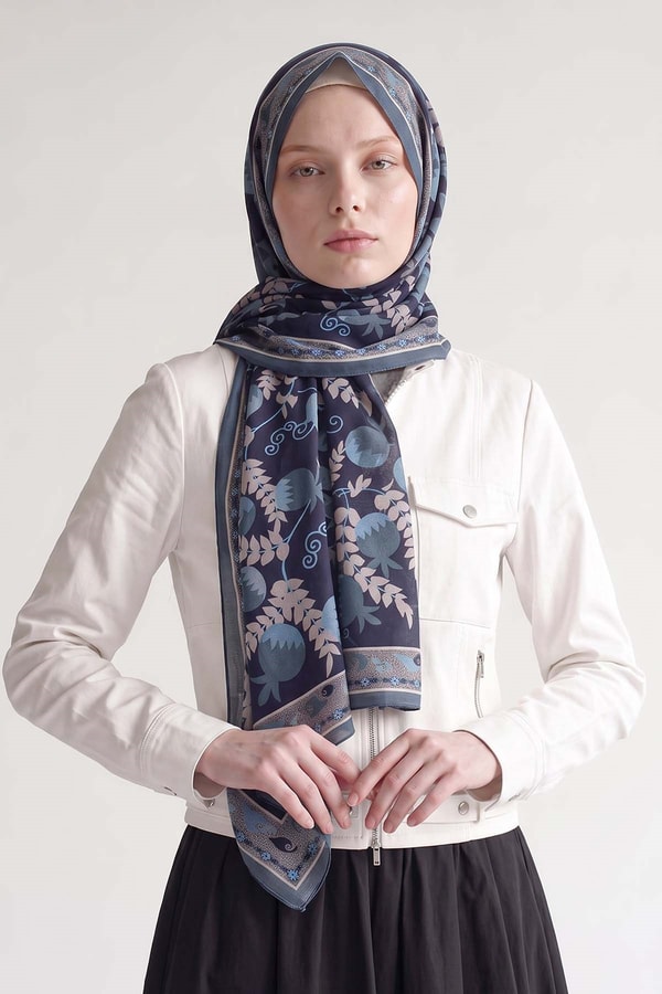 Turkuaz Nar Desenli Royal Şal