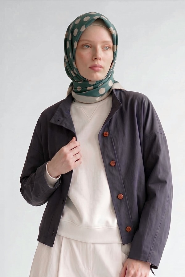 Turkuaz Puantiyeli Twill İpek Eşarp