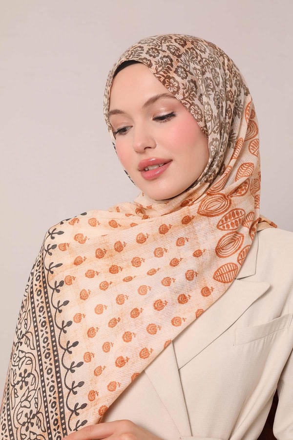 Turuncu Yaprak Desen Pamuk Şal