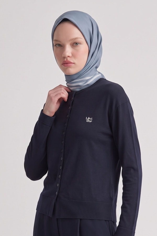 Üç Çizgi Detaylı Twill İpek Eşarp Bebe Mavisi
