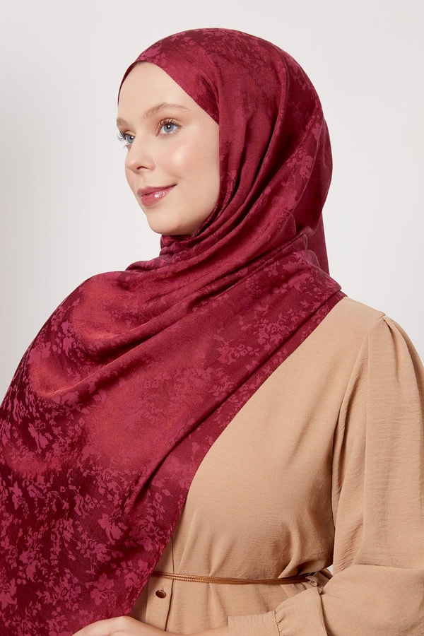 Vişne Çiçek Desen İtalyan Jakar Şal
