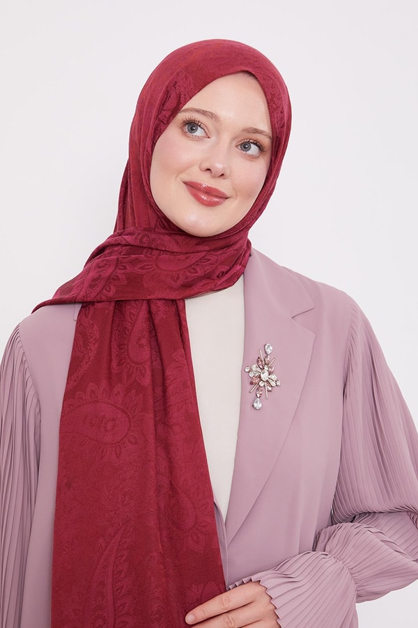 Vişne Etnik Desen İtalyan Jakar Şal