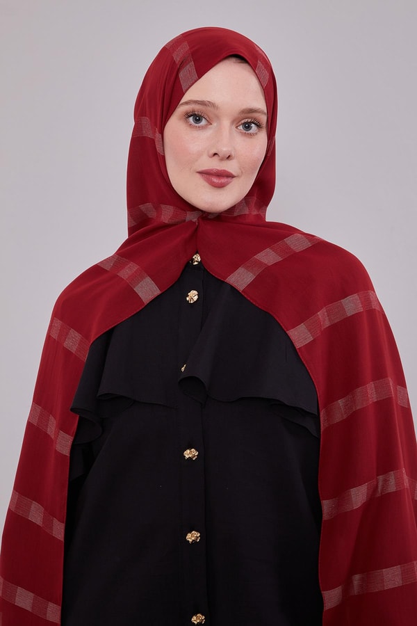 Vişne Kendinden Çizgili Dream Şal