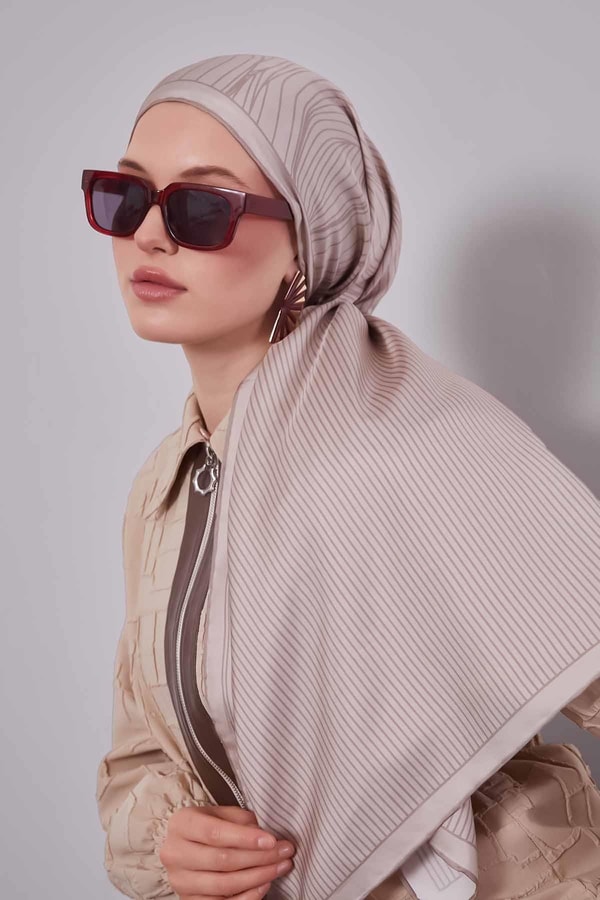 Vizon Çizgili Model Twill İpek Eşarp