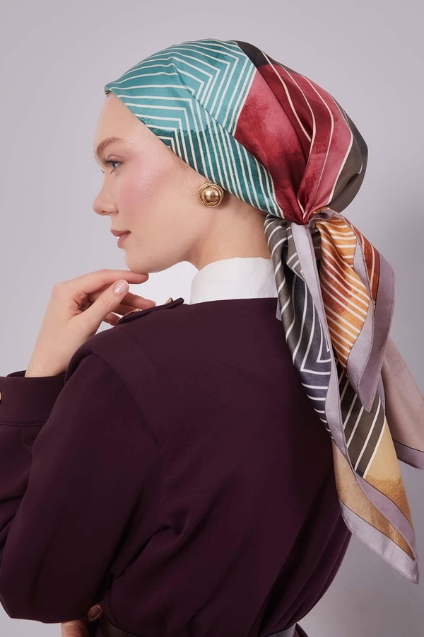 Vizon Desenli Twill İpek Eşarp