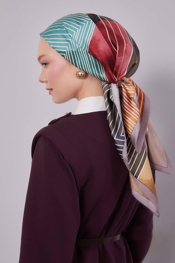 Vizon Desenli Twill İpek Eşarp