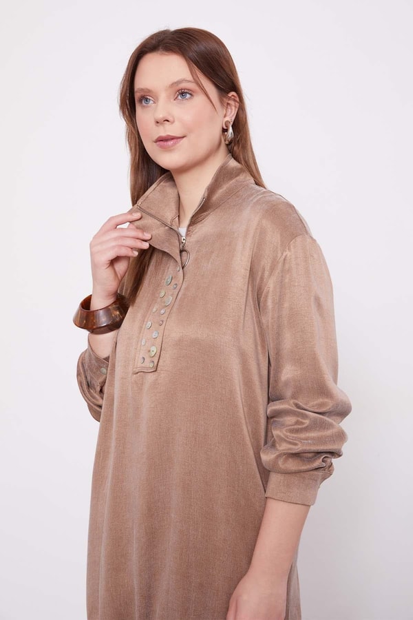 Vizon Dik Yaka Düğme Detaylı Cupra İkili Takım