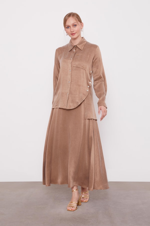 Vizon Çapraz Düğme Detay Cupra Etek Takım