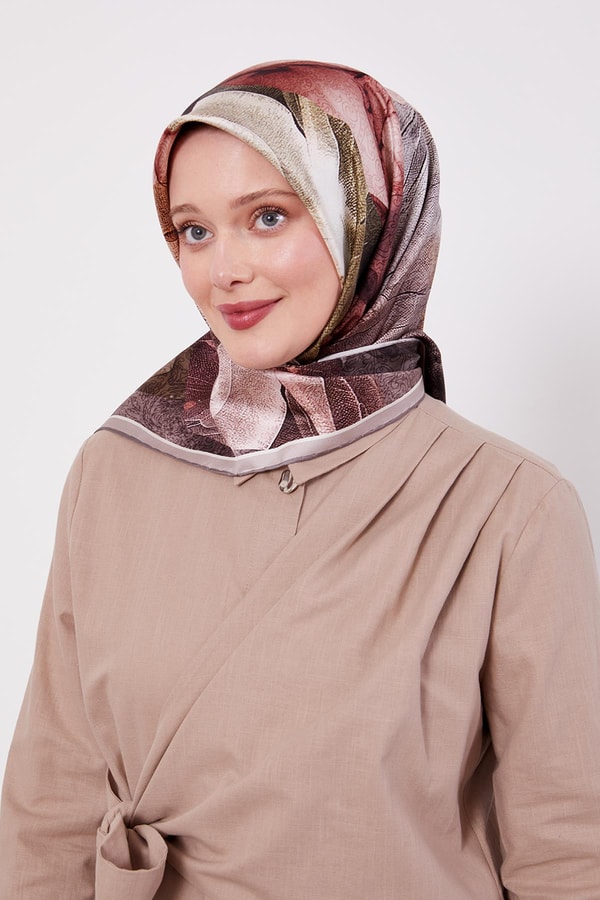 Vizon Soyut Ebruli Desen Twill İpek Eşarp
